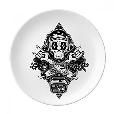 Imagem de Prato ilustrado de escutar música preta caveira salver louça de porcelana decorativa louça de jantar