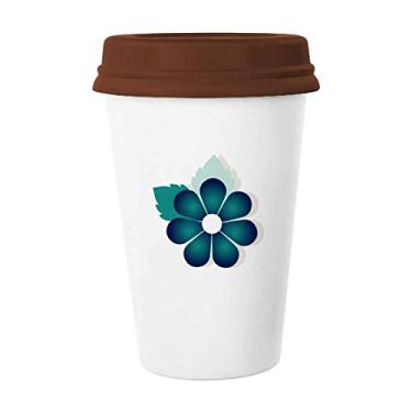 Imagem de Caneca de cerâmica azul verde flor plana Art Deco presente moderna caneca café bebendo vidro cerâmica copo tampa