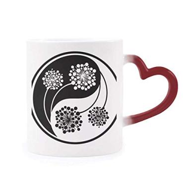 Imagem de Caneca de grés com design de flor Yin-yang sensível ao calor e mudança de cor vermelha