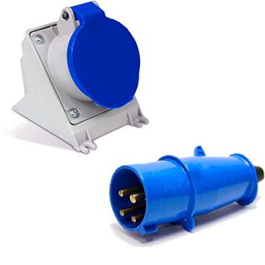 Imagem de Conjunto Industrial Tomada + Plug Steck 3P+T 32a Azul Newkon