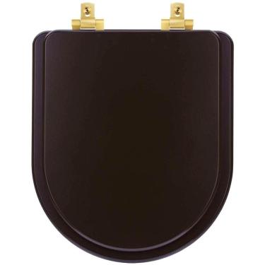 Imagem de Assento Sanitário Mdf Soft Close Level Marrom Fosco Para Vaso Deca Com Ferragem Dourada