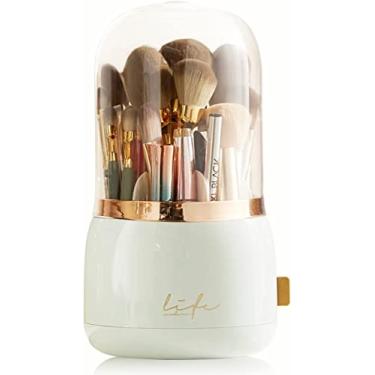 Imagem de Zaoduvzad Porta-pincel de maquiagem de luxo giratório 360graus com tampa, organizador de cosméticos, batom,lápis de sobrancelha, porta-lápis, caixa de armazenamento de sombra para os olhos (luz verde)