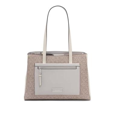 Imagem de Calvin Klein Bolsa feminina Hadley – 2 em 1, couro vegano, 5 bolsos, Amêndoa/Castanho-acinzentado/Querubim Branco/Pomba, One Size