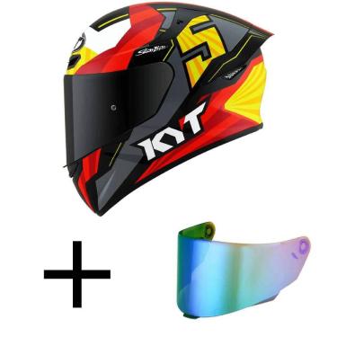 Imagem de Capacete KYT TT Course Jaume Masia Flux Cinza e Vermelho Mais Viseira Camaleão