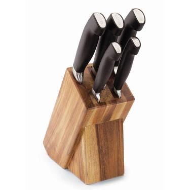 Imagem de Conjunto Facas Mundial Inox Elegance 5 Peças com Cepo de Madeira
