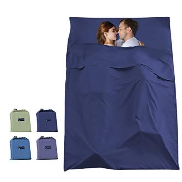 Imagem de Somoya Saco de dormir forro leve para viagem, para acampamento, cama, saco de dormir, forro para adultos, leve, quente, quente, hotel, saco de dormir, para ambientes internos e externos, Azul marinho, 63 x 82.6inch(160 x 210cm)