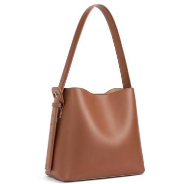 Imagem de BOSTANTEN Bolsa de ombro feminina de couro vegano com alça ajustável moderna, Marrom, Tendência