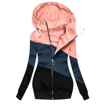 Imagem de Gerrit Casaco feminino de inverno com costura casual com capuz, Rosa (estampa de leopardo), M