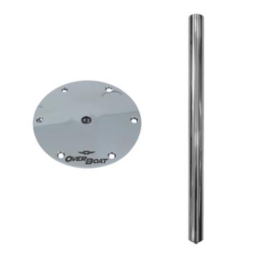 Imagem de Kit Pedestal Completo em Aço Inox para Mesa Náutica Tubo 2 Polegadas x 70cm Base para Lanchas e Barcos