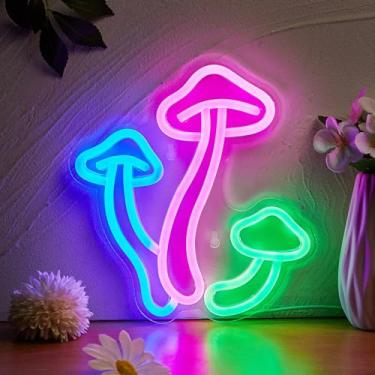 Imagem de Placa neon fofa de cogumelo neon de LED, luz noturna, luz noturna, arte de parede 3D e sala de jogos, quarto, sala de estar, festa, lâmpada para crianças, meninas, meninos