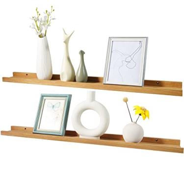 Imagem de Prateleira flutuante longa de 91,44 cm prateleiras de madeira natural conjunto de 2, prateleira de borda de fotos de livros de exibição rústica para montagem na parede, prateleira de madeira de carvalho sólida natural, fácil de instalar, cor natural, 91,44 x 10,34 x 4,44 x 4,
