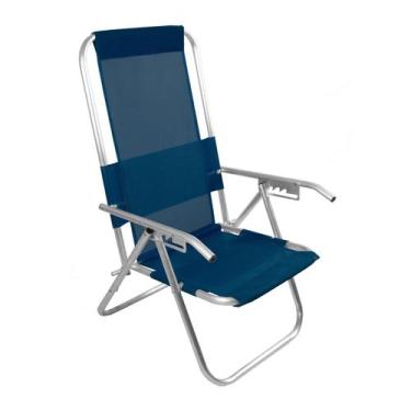 Imagem de Cadeira De Praia Aluminio Reclinável Alta 110 Kg- Azul Marinho - Cadei