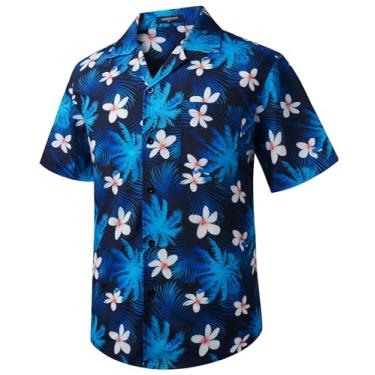 Imagem de Camisas masculinas havaianas de manga curta com botões tropicais Aloha camisa casual verão Havaí praia camisas, 20-preto/azul, GG
