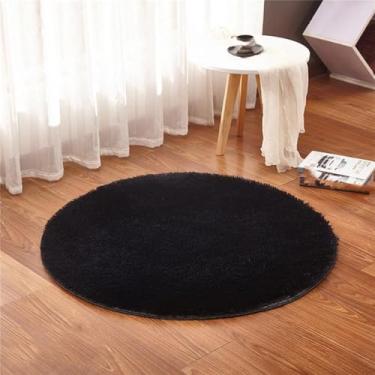 Imagem de Tapete redondo fofo para sala de estar, pele falsa, quarto infantil, pelúcia, cadeira de computador, estofamento, área, preto, diâmetro 1.6m