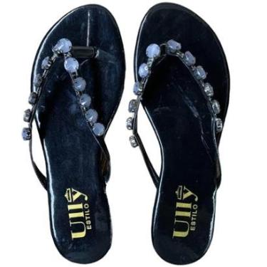 Imagem de Rasteirinha de Dedo Preta com Pedras AquaMarine - ULLY-Feminino