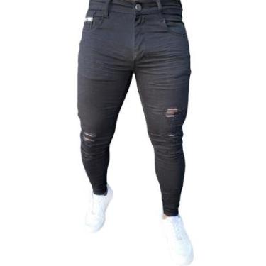 Imagem de Calça Jeans Skinny Preta Destroyed Rasgada Masculina-Masculino