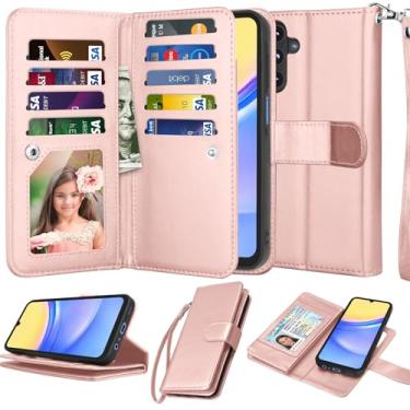 Imagem de Njjex Capa para Galaxy A15 5G, capa carteira para Samsung Galaxy A15 5G, [9 compartimentos para cartões] suporte de crédito de couro PU flip [destacável] capa magnética de telefone e cordão para