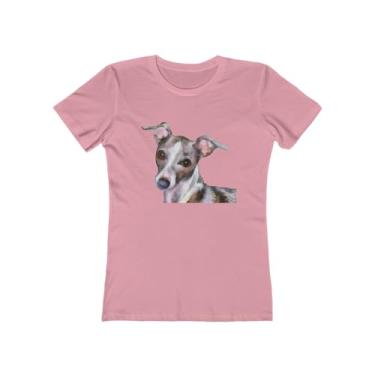 Imagem de Italian Greyhound 'Lilly' - Camiseta feminina slim fit algodão torcido, Rosa claro liso, XXG