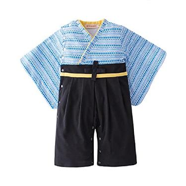 Imagem de SZCQ Macaquinho de quimono para bebês meninos, fantasias japonesas, roupas infantis de samurai de algodão azul 2GG (3 a 4 anos)