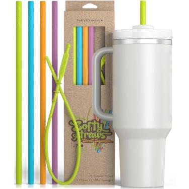 Imagem de Canudos de silicone reutilizáveis premium para copo Stanley de 1,134 g - Substituição extra grande de 30,5 cm para tamanho alto, simples, moderno, Quencher, Yeti, Meoky - Ferramentas de limpeza