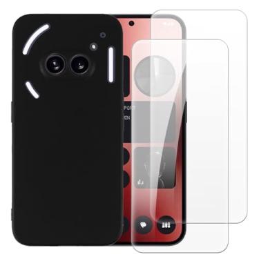 Imagem de Shantime Capa compatível com Nothing Phone (2A) + [pacote com 2] película protetora de tela de vidro temperado - Silicone TPU flexível macio para celular 2A (6,7 polegadas) (preto)