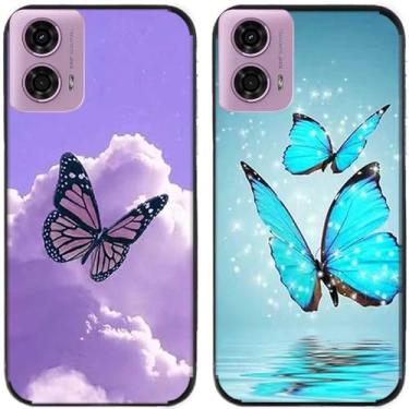 Imagem de 2 peças impressas TPU gel silicone capa traseira para celular Motorola Moto G24 Power / G24-power (Fly Butterfly)