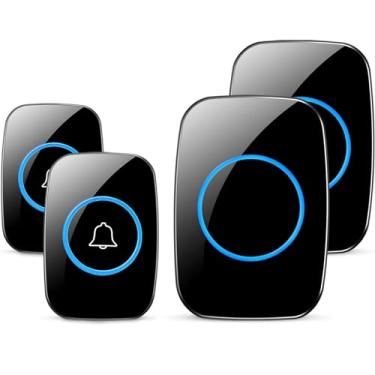 Imagem de Campainha sem fio, kit de campainha de porta à prova d'água, distinto portas dianteiras e traseiras, alcance de mais de 305 metros e 60 carrilhões, 5 níveis de volume e flash LED, para sala de aula de