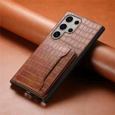 Imagem de Capa carteira de couro luxuosa com padrão de crocodilo para Samsung S24 S23 Ultra Plus A05S A15 A25 A35 A55 5G Capa traseira à prova de choque, marrom, para Samsung S24 Plus