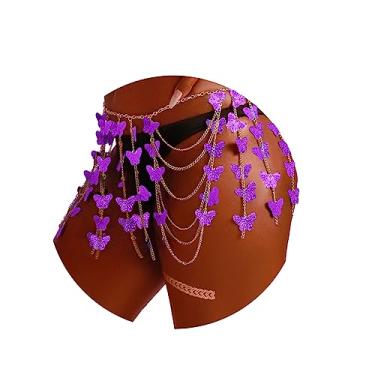 Imagem de Fstrend Correntes de cintura de borla borboleta corrente corporal de lantejoulas saia de dança franja rave boate joias acessórios para mulheres, Medium, Liga, Sem pedras preciosas