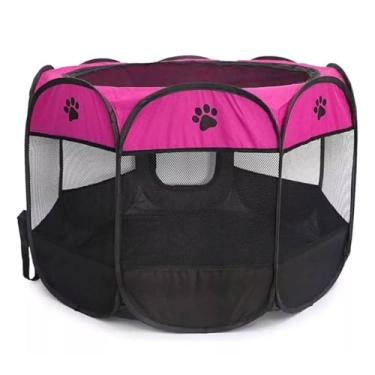Imagem de Cercado Casinha Telado Portátil Dobrável Chiqueirinho para Pet Cachorro Gato (ROSA, M, 80 cm)