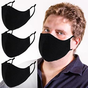 Imagem de Máscaras faciais extra grandes, máscara facial de tecido respirável de 3 camadas ajustáveis para rostos grandes, máscaras de algodão preto laváveis reutilizáveis para homens adultos (GG-Preto-para