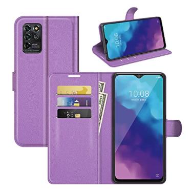 Imagem de Capa para ZTE Blade V30 Vita, capa ZTE V2022, couro PU com suporte para cartão de crédito, carteira fina flip com suporte, capa protetora para ZTE Blade V30 Vita/ZTE V2022 capa de telefone (Roxo)