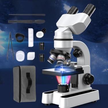Imagem de MicroscóPio Composto MicroscóPios BiolóGicos Poderosos Para LaboratóRio Escolar EducaçãO Em Casa,MicroscóPios 40x-1600x Para CriançAs Estudantes Adultos,Com IluminaçãO Led 7 Cores,White