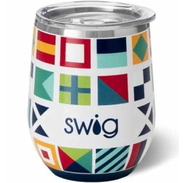Imagem de Swig Life Copo de vinho de 340 g com tampa, aço inoxidável, lavável na lava-louças, portátil, copo de vinho com isolamento triplo (Nauti Girl)