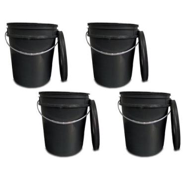 Imagem de 4 Unidades Balde Preto 20 Litros Tampo Fechamento Hermético Alça Plást