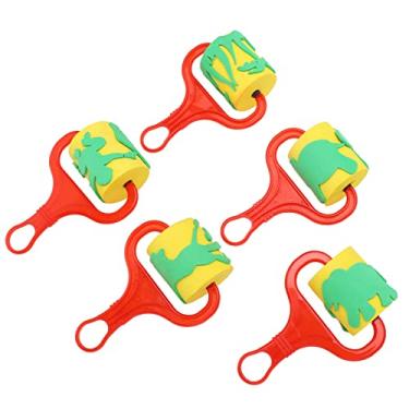 Imagem de 5 pçs alça de plástico infantil rolos de pintura de espuma esponja rolo de carimbo esponja reutilizável feito à mão