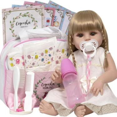 Imagem de Bebê Reborn Siliconado Menina Loira 46cm + Vários Itens - Cegonha Rebo