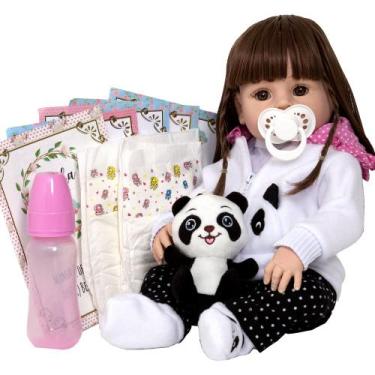 Imagem de Bebê Reborn Recem Nascida Menina Panda com Enxoval Barata - Cegonha Re
