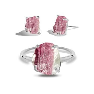 Imagem de Conjunto de Turmalina Rosa - Cristal Natural, Prata 925