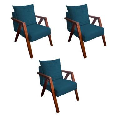 Imagem de Kit 3 Poltronas Monalisa Decorativa Mona Pés de Madeira Maciça Suede A