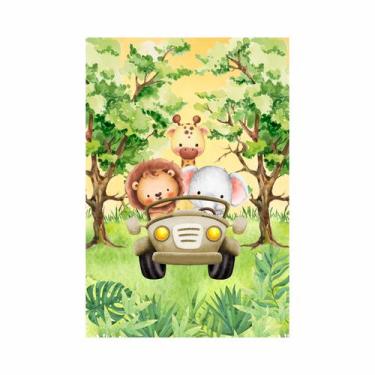 Imagem de Painel Festa Vertical em Tecido Casadinho Animais Safari Folhagens Aqu