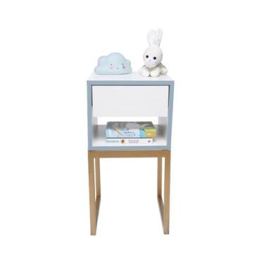 Imagem de Mesa de Cabeceira Branca 30cm Eco Quarto Infantil Azul Menino Base Met