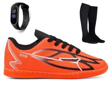 Imagem de Kit Chuteira Infantil Futsal Meninos Quadra Futebol de Salão + Meião +