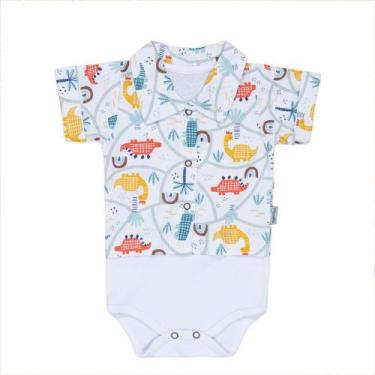 Imagem de Body camisa curto de bebê em tricoline dino branco - Era Uma Vez, 6-9M