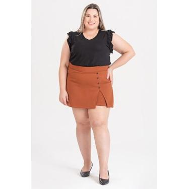 Imagem de Shorts Saia Feminino Plus Size C/ Fenda na Perna detalhe Botões Fake -