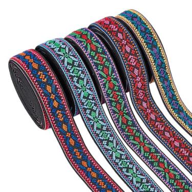 Imagem de BENECREAT 5 metros 5 cores vintage flor jacquard fita elástica, 2 cm costura étnica bordada faixa para acessórios de roupas DIY enfeites decorações, 2 mm de espessura