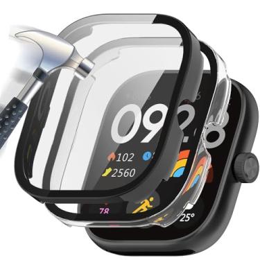 Imagem de Accdeny [Pacote com 2 capas com protetor de tela de vidro temperado compatível com xiaomi redmi watch 4, dureza 9H, 360°, capa protetora ultrafina, preta, transparente