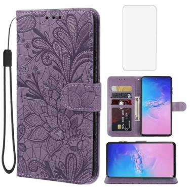 Imagem de Gufuwo Capa carteira para Galaxy S10 Lite/Galaxy A91/Galaxy M80S com protetor de tela de vidro temperado, flor de renda PU couro flip porta-cartão de crédito capa para celular para Samsung Galaxy S10