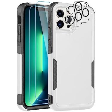 Imagem de LOQUPE Capa para iPhone 13 Pro Max, [proteção contra quedas de grau militar de 3 metros] [protetor de tela de vidro temperado + protetor de lente de câmera] [à prova de choque] Capa protetora de telefone resistente, branca