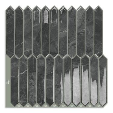 Imagem de Revestimento de azulejo hexagonal longo cinza para descascar e colar, 10 folhas de azulejos autoadesivos de parede grudam na parte de trás para cozinha, banheiro, lareira, trailer (30,5 x 30,5 cm)